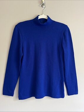 St John Collection Marie Gray Royal Blue Mock Neck Santana Sweater size small